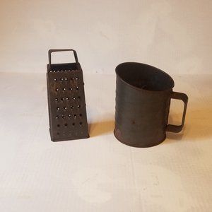 Antique Flour Sifter & Vintage Grater